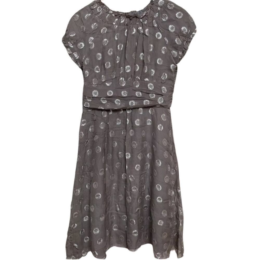 Vintage Alleanza Silk Metallic Party Dress | Made in USA, Puff Sleeves, 8, RARE